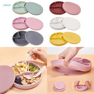 Afterbl Baby Silicone Suction Cup Dinner Plate Baby Food Supplement Bowl with Lid Infant Small Partitions Anti-drop Tableware Children's Plate
