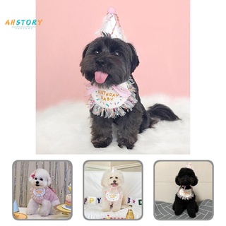 ahstory_ Pets Accessories Dog Cap Bib Pets Party DIY Hat Tie Neckerchief Handmade for Taking Photo