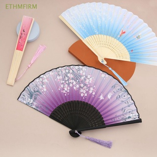 ethmfirm vintage patrón ventilador tela de bambú seda-como flor impreso borla mano plegable estilo chino
