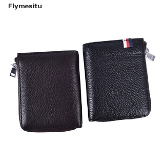 [flymesitu] cartera con cremallera 100% cuero genuino para hombre, bloqueo rfid, tarjeta de identificación, clip de dinero. (3)