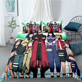 Sábana de almohada de Anime Naruto cómoda Uzumaki Naruto Kyuubi lavable 3 en 1 sábana de cama doble funda de almohada Set necesidades