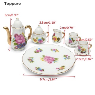 [toppure] 8 piezas 1:12 casa de muñecas miniatura vajilla de porcelana té plato plato taza plato. (7)
