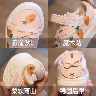 Zapatillas para niñas primavera y otoño nuevos zapatos para niños con Velcro de dibujos animados de fondo plano suave antideslizante zapatos blancos para bebés (5)