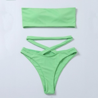 *DMGO*=Women's Bandeau Bandage Ruffle Bikini Split Swimsuit (4)