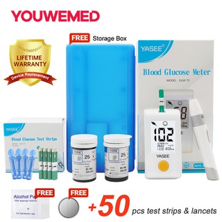 Yasee Medidor De Glucosa En Sangre Juego De Monitoreo De Azúcar Glucómetro Con 50 Tiras De Prueba + 50 Piezas Kit Lancetas (1)