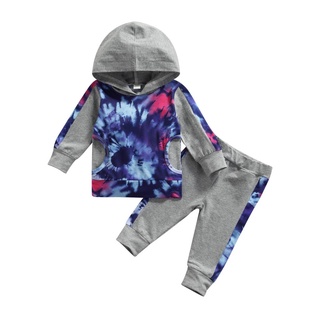 Loveq-Baby sudadera con capucha + pantalones, Tie-dye patrón de bolsillo decoración de cintura elástica primavera y otoño ropa