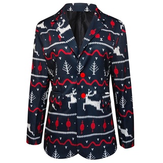 feiyan Fanny Mens Christmas Printing Santa Jacket Outwear Turn-Down Collar Coat