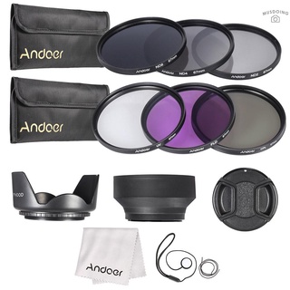 Kit de filtro de lente Andoer de 67 mm UV+CPL+FLD+ND (ND2 ND4 ND8) con bolsa de transporte, tapa de lente, soporte para tapa de lente, tulipán y capucha de lente de goma, paño de limpieza