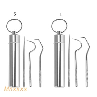 MNXXX 3 Pcs Toothpicks Kit Reusable Floss Stainless Steel Tooth Picks Set Premium Keychain Pocket Portable Metal Holder Travel