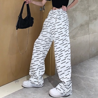 [Limited time ❤ sale] korean men's and women's jeans high waist trend letter printing casual loose straight tube hanging feeling wide leg pants men's and women's same jeans couple wear