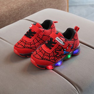 niños niñas zapatillas de deporte de los niños zapatos de luz led zapatos de los niños zapatos casual spiderman cómic de dibujos animados zapatos brillantes