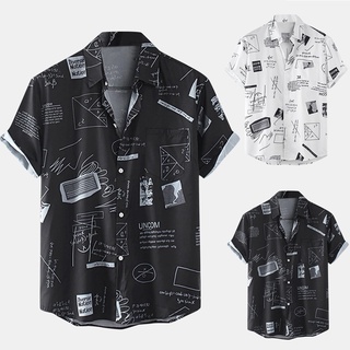 [Lansman] camisa de cuello de Turn-Down con botones de manga corta con estampado Casual para hombre
