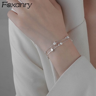 foxanry pulseras de plata de ley 925 para mujer niña accesorios de moda elegante encantador doble capa cadena estrella fiesta joyería