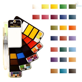 S.p 25 colores set De Pinturas acuarela con cepillo De agua y Esponja/Paleta De Pigmento De acuarela Portátil sólido