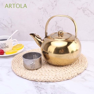 ARTOLA 1PC Tea Pot Lightweight Infuser Kettle Tea Kettle Tea Silve or Gold With Strainer Stovetop Stainless Steel Fast Boil Water Filters
