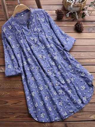Wanita Musim Bunga dan Musim Luruh Fesyen Fesyen Bunga Cetak Blaus Longgar Kasual Lengan Panjang Lengan Panjang Baju Puncak