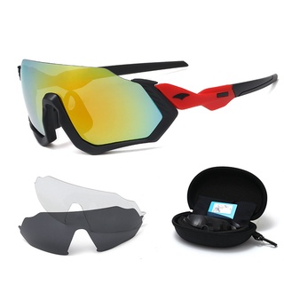 Juego de 3 piezas gafas de sol polarizadas ciclismo deportes al aire libre a prueba de viento gafas con caja (9)