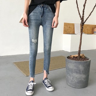 pantalones de mujer dobles delgado agujero de cintura alta jeans