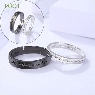 FOOT Fashion Couple Rings Korean Style Black Silver Color Heart Electrocardiogram Birthday Gift Wedding Adjustable Simplicity Valentine'Day