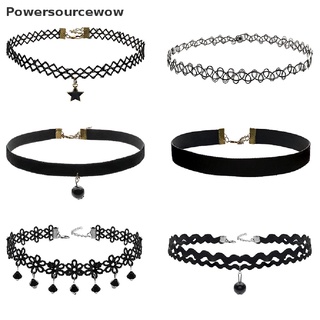 Powersourcewow 6 piezas gargantilla de terciopelo negro para mujer/Choker de encaje para niñas/collar de tatuaje/colgante MY (1)