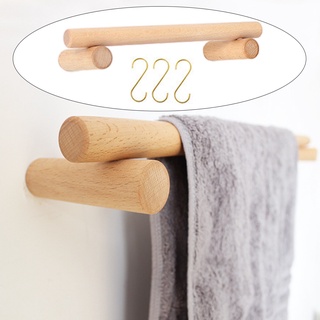 Wood Towel Rack with 3pcs S-shaped Hooks Towel Hanger for Bathroom Storage