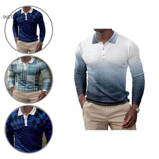 Ly geométrico hombres camisa botones Casual degradado Color superior agradable a la piel para uso diario