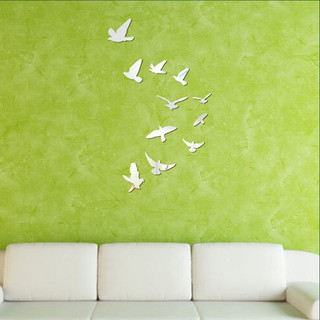 11PCS 3D DIY lindo pájaro plata espejo hogar Art déco pegatina de pared