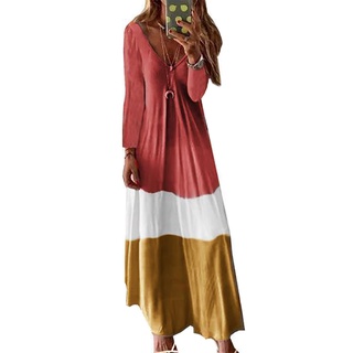 mujer señora manga larga cuello v color costura elegante vestido para otoño playa fiesta