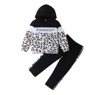 followus1^_^ sudadera con capucha con estampado de leopardo con estampado de leopardo+pantalones para niños pequeños