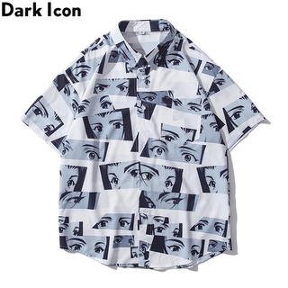 Oscuro icono impresión completa camisas hawaianas hombres verano Polo hombre Streetwear hombre (1)