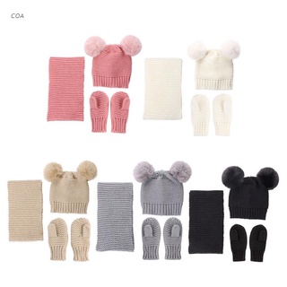 COA Baby Kids Winter Hat Scarf and Gloves 3pcs/Set Girls Knitted Warm Beanie Cap with Neckerchief Circle Loop Scarf Crochet Hat