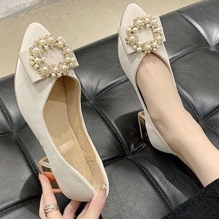 Zapatos de banquete otoño nuevas mujeres tacón medio solo zapatos puntiagudos perla con cuentas zapatos de novia zapatos de dama de honor