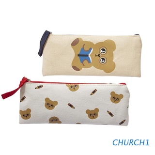 iglesia kawaii de dibujos animados oso de lona bolsa de lápiz estuche con cremallera bolsa cosmética bolsas de maquillaje