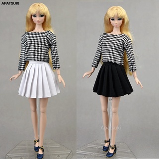 Ropa de Moda Para muñeca Barbie ropa Houndstooth Camisa Top Blusa faldas plisadas traje Para 1/6 muñecas Bjd accesorios