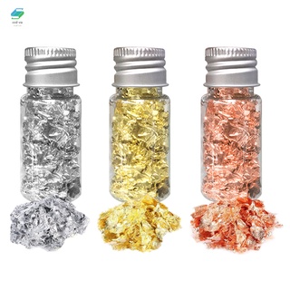 Gold Foil Flakes for Resin 3 Bottles Metallic Foil Flakes 15g Gold Foil Flakes Metallic Leaf for Nails Painting Crafts (1)