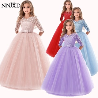 [NNJXD] Princesa Encaje Vestido Largo Niñas Vestidos De Fiesta De Novia