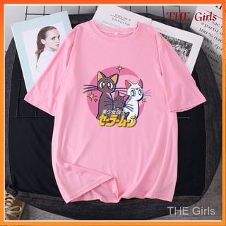 camiseta de mujer de manga corta lindo gatito anime impresión de manga corta parejas top camiseta