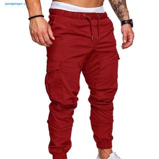 ygy_ hombres casual color sólido bolsillos cintura cordón tobillo atado flaco cargo pantalones (5)
