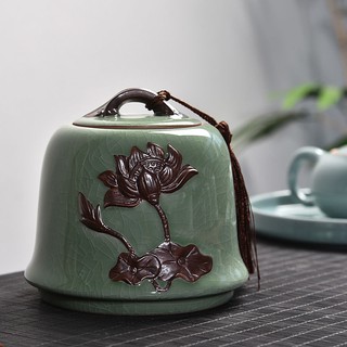 Caja de té sellada de cerámica para almacenamiento de té, tarro de almacenamiento de Puer (2)