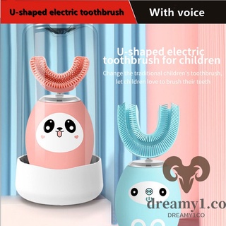 Cepillo de dientes eléctrico para niños en forma de u para niños ultrasónico eléctrico en forma de u cepillo de dientes con bebé completo auto cepillo ultrasónico niños cepillo de dientes eléctrico/ ultrasónico impermeable (1)