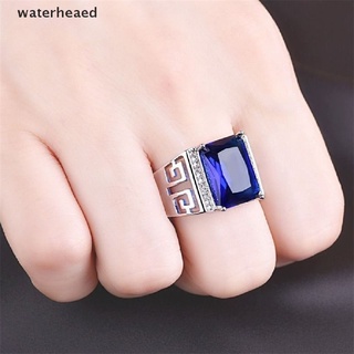 (waterheaed) retro hombres anillo 925 plata joyería forma geométrica zafiro circonita anillos de piedras preciosas en venta