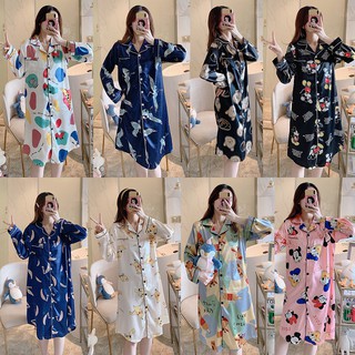 Más el tamaño M-3XL suelto Baju Tidur Malam Wanita Lembut pijamas mujeres de seda cómodo ropa de dormir ropa de dormir ropa de dormir de manga larga pijamas