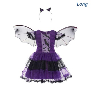 Disfraz De Halloween para niños largos Cosplay Bat Vestido De argolla para el cabello
