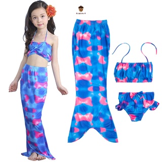 niños niñas tops+pantalones+faldas de cola de pescado traje de tirantes sirena conjunto de ropa para nadar