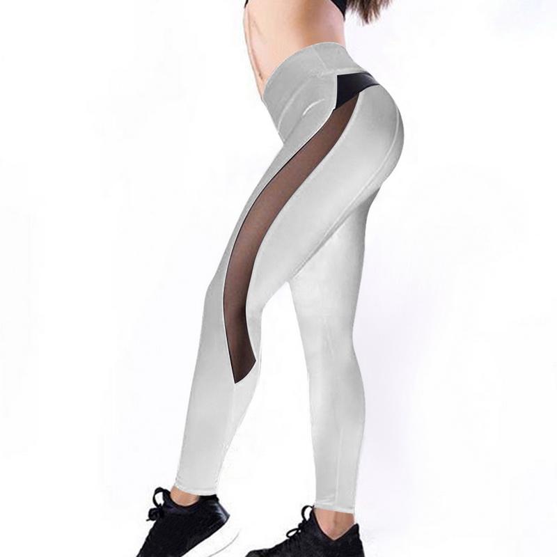 Leggings de malla para mujer con parche de cuero sintético para ejercicio fitness/gimnasio (7)