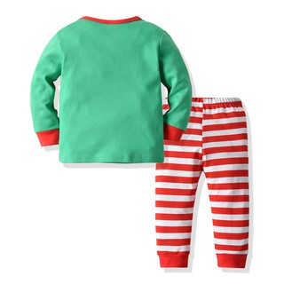 Bombomtoddler niños bebé niña niño de dibujos animados Tops+pantalones de rayas de navidad pijamas ropa (8)