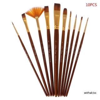 withakiss 10Pcs Watercolor Paint Brushes Set Nylon Hair Painting Brush Variety Style Oil Acrylic Art Drawing Supplies