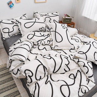 Nordic INS 4 en 1 Simple abstracto patrón de ropa de cama plana estética sábana edredón funda con funda de almohada individual Queen King Size Cadar