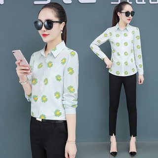 Camisa de gasa floral Camisa de manga larga para mujer Camisa estilo Hong Kong
