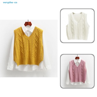 verythe Coldproof Knitting Vest V-Neck Twist Knitting Vest Thick for Daily Wear
